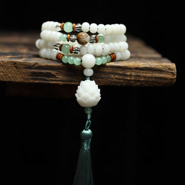 White Bodhi Seed Mala 108 Beads Protection Bracelet