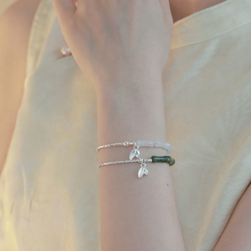 925 Sterling Silver Bamboo Motif Peridot Gemstone Resilience Bracelet