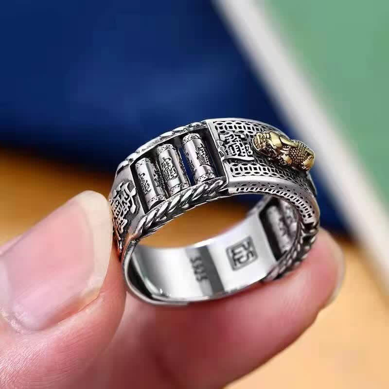 Sterling Silver & Copper Pixiu Prayer Wheel Spinning Couple Ring