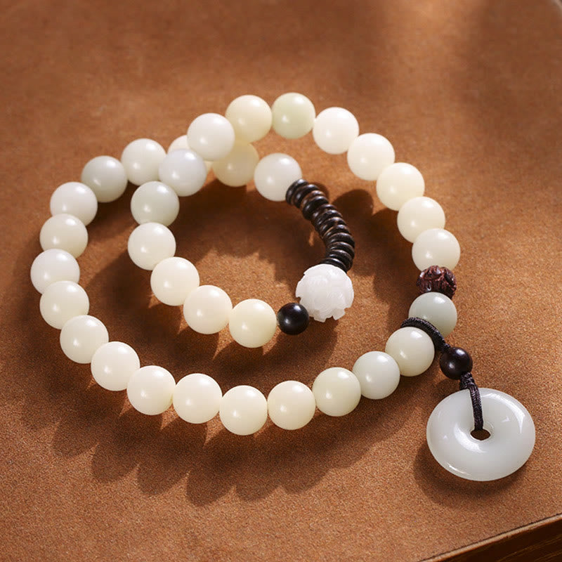 Bodhi Seed Green Sandalwood Lotus Peace Buckle Harmony Double Wrap Bracelet