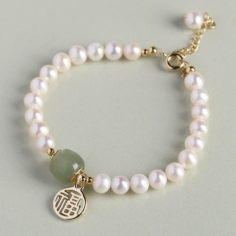 Natural Pearl Hetian Jade Happiness Healing Bead Bracelet