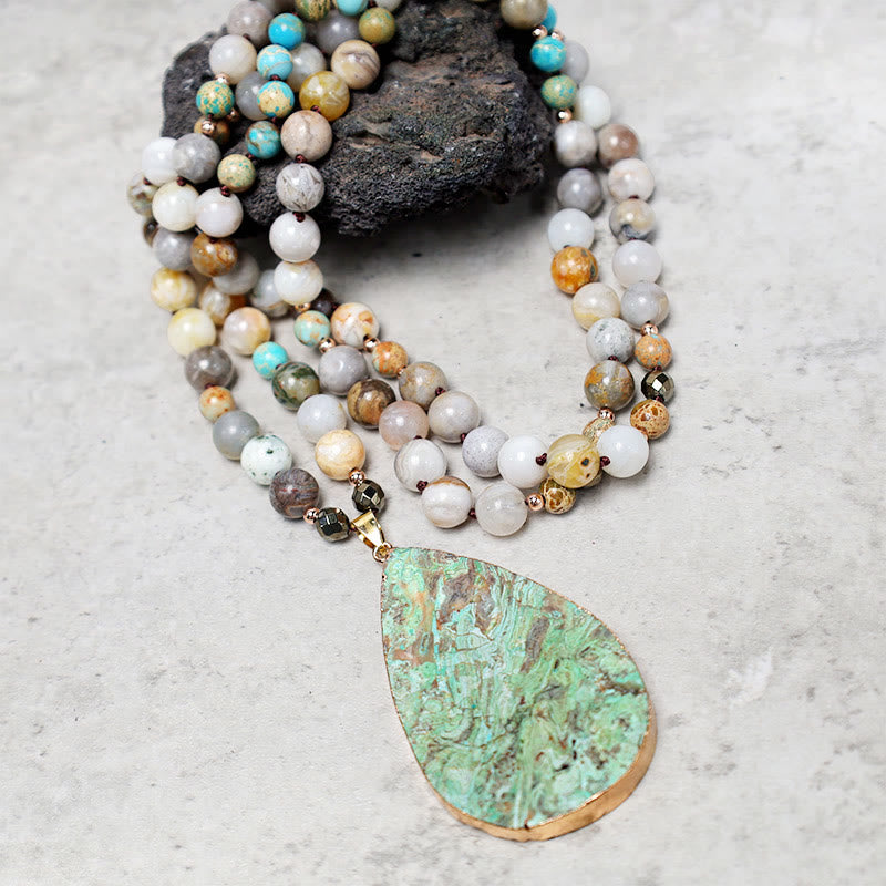Handmade Imperial & Picture Jasper Beaded Necklace with Unique Picasso Jasper Pendant
