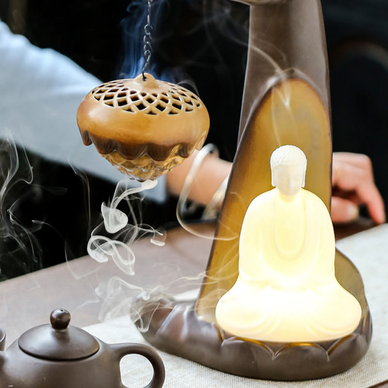Mudra Hand LED Ceramic Backflow Smoke Fountain Incense Burner