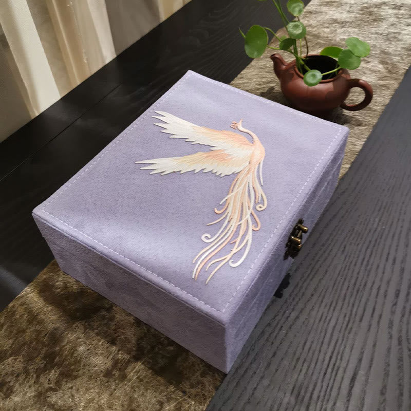Purple Phoenix Jewelry Box Organizer Two-Layer Jewelry Storage Box Flannel Box