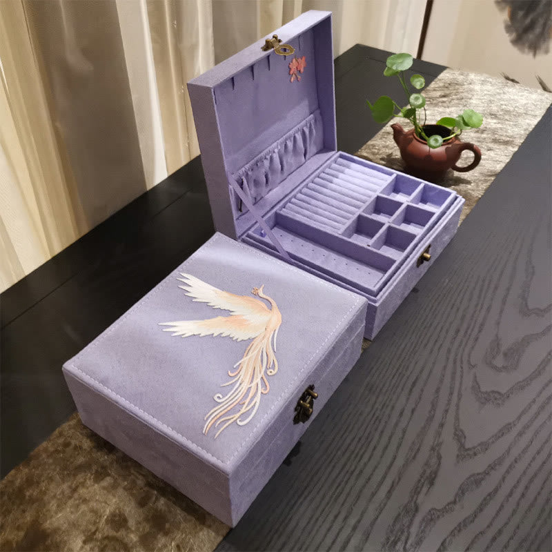 Purple Phoenix Jewelry Box Organizer Two-Layer Jewelry Storage Box Flannel Box
