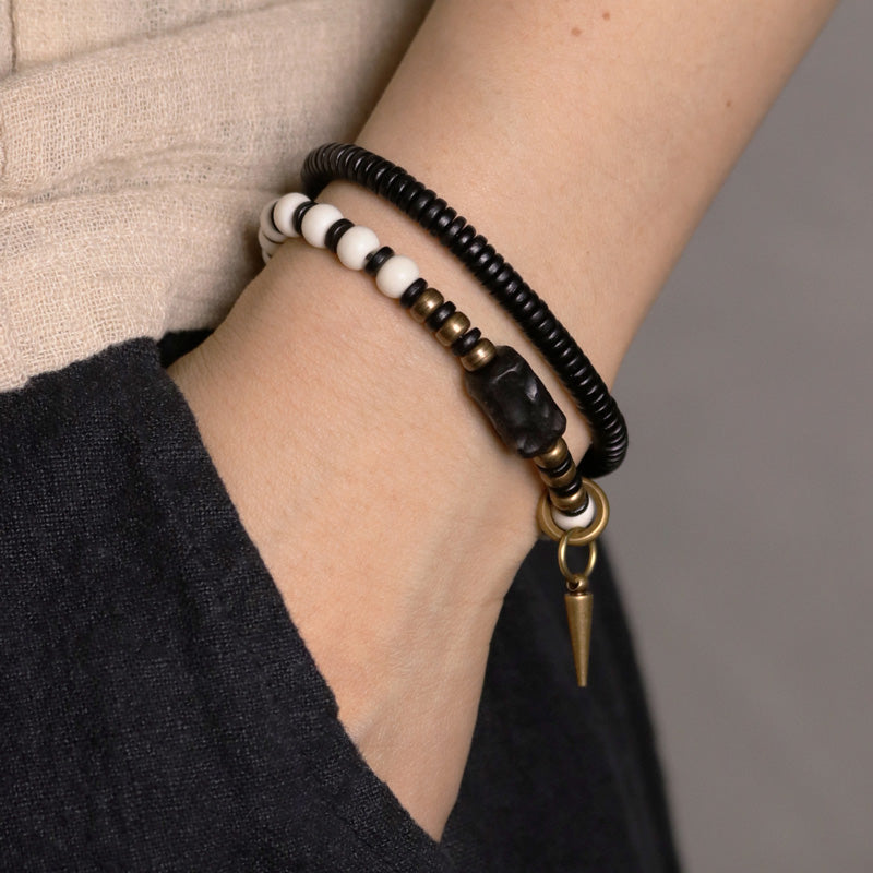 Bone Beads Ebony Wood Copper Strength Couple Bracelet