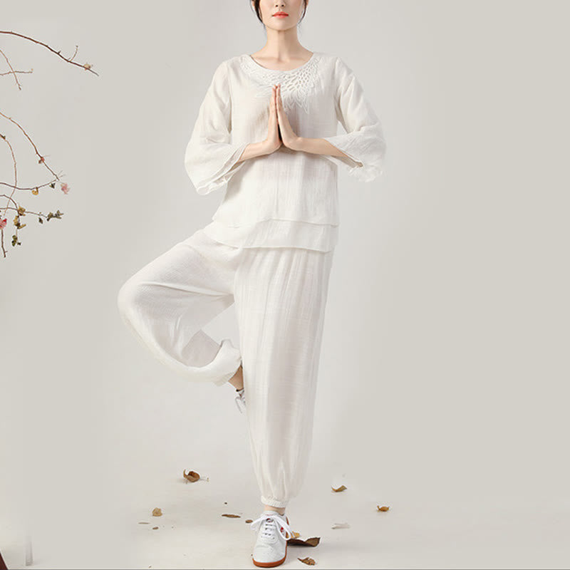 Cotton-Linen Frog-Button Meditation and Tai Chi Two-Piece Set