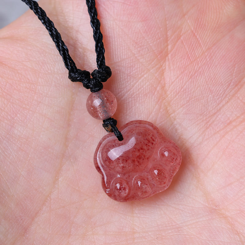 Strawberry Quartz Lovely Cat Paw Claw Healing Necklace Pendant