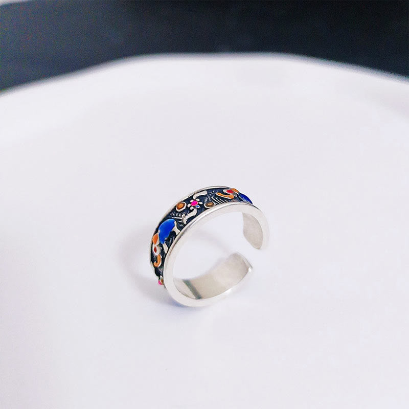 Carved Elephant Sterling Silver and Copper Adjustable Ring
