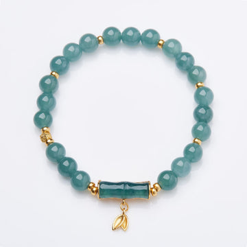 Natural Green Jade & Bamboo Charm Bracelet with Gold Plated 925 Sterling Silver