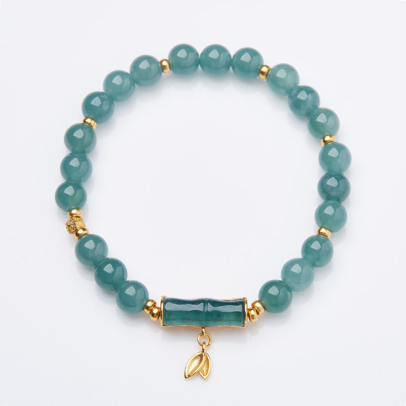 Natural Green Jade & Bamboo Charm Bracelet with Gold Plated 925 Sterling Silver