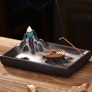Buddha Mountains Flowing Water Ceramic Backflow Incense Burner