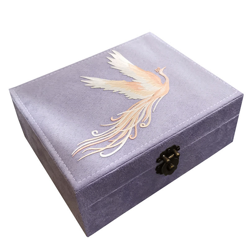 Purple Phoenix Jewelry Box Organizer Two-Layer Jewelry Storage Box Flannel Box