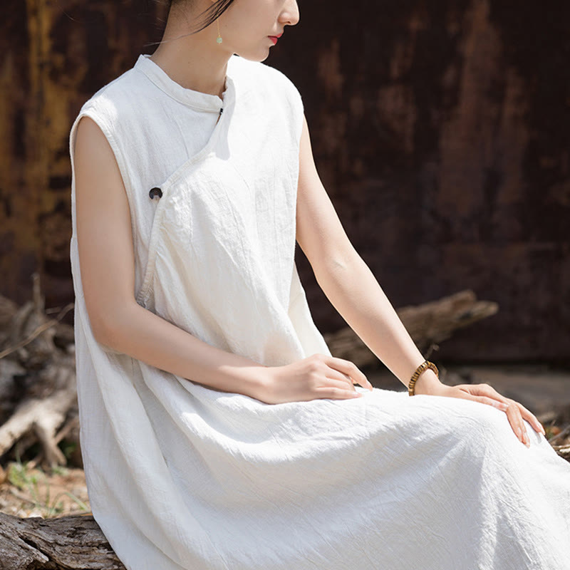 Handmade Tie Dye Midi Dress Linen Sleeveless Dress