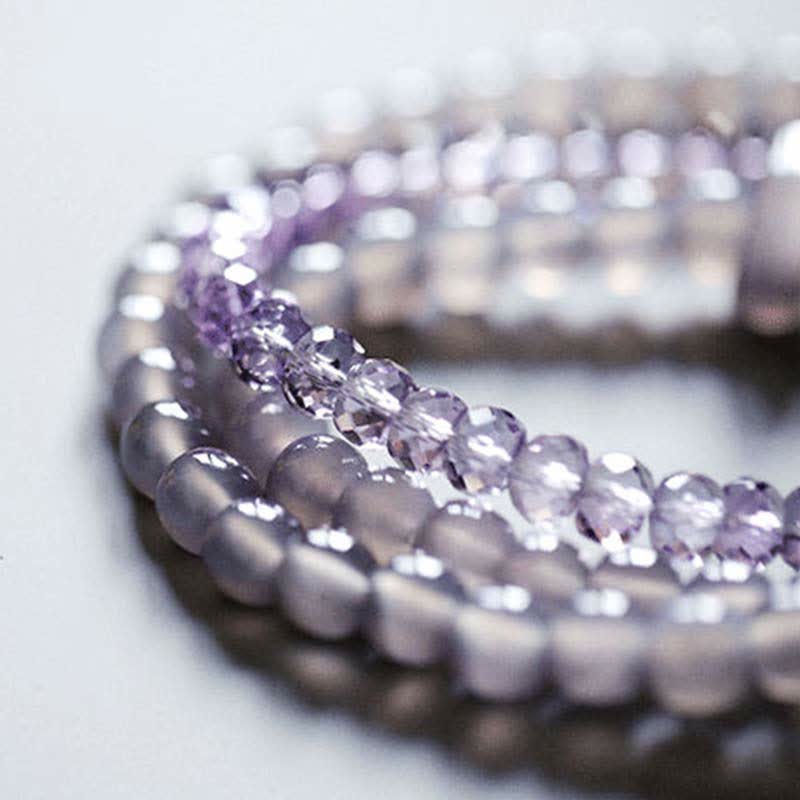Natural Amethyst and Agate Crystal Beaded Meditation Bracelet