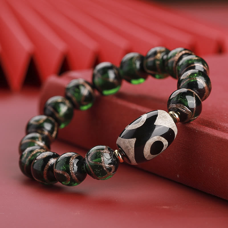 Hand-Finished Tibetan Style Dzi Bead and Vibrant Liuli Glass Beaded Bracelet