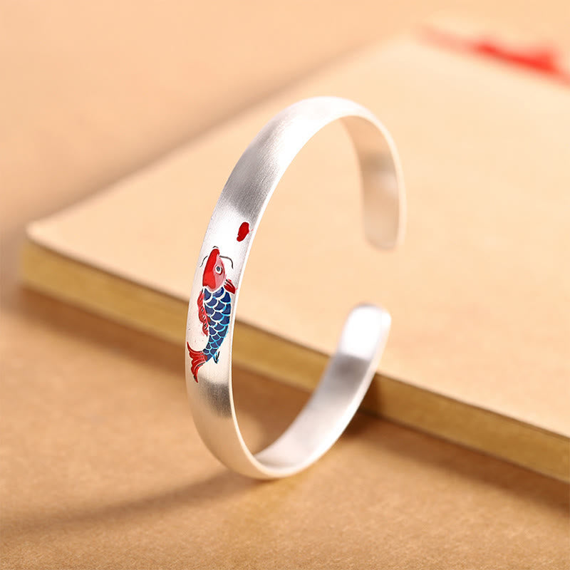 999 Sterling Silver Koi Fish Luck Cuff Bracelet Bangle