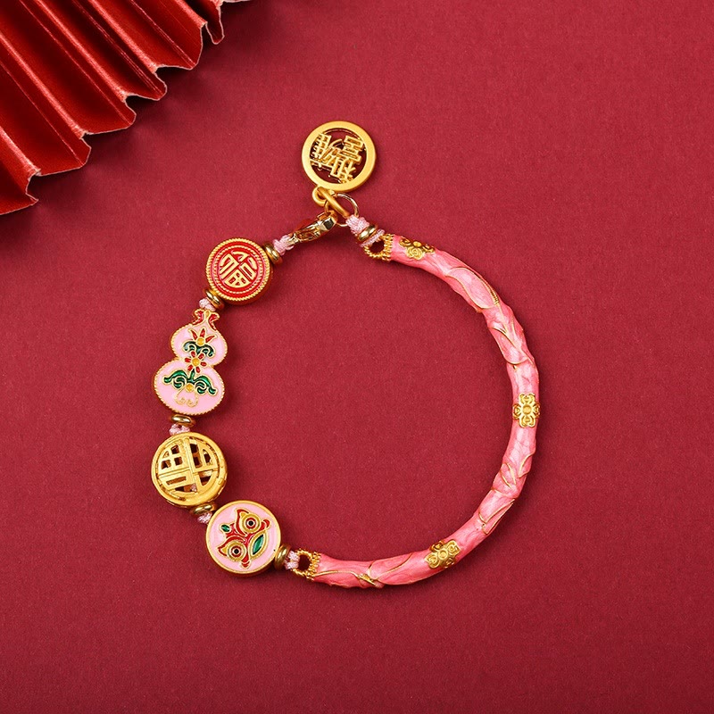 Tibetan Handcrafted Copper Wu Lou and Guardian Lion Cord Bracelet