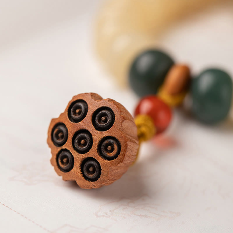 Natural Bodhi Seed and Lotus Pod Charm Double Wrap Mindfulness Bracelet
