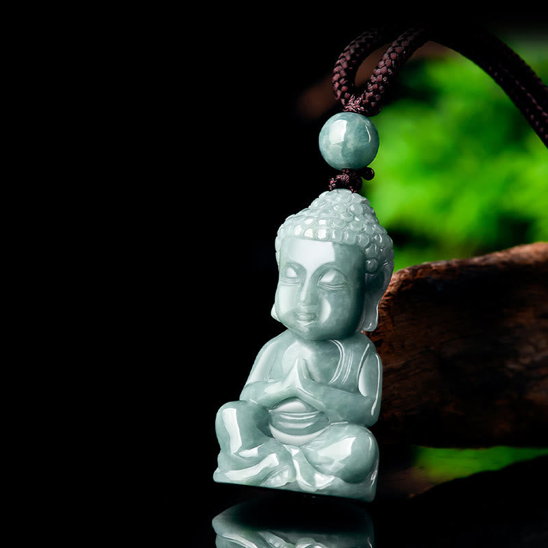 Natural Jade Meditation Buddha Amulet Serenity Necklace Pendant