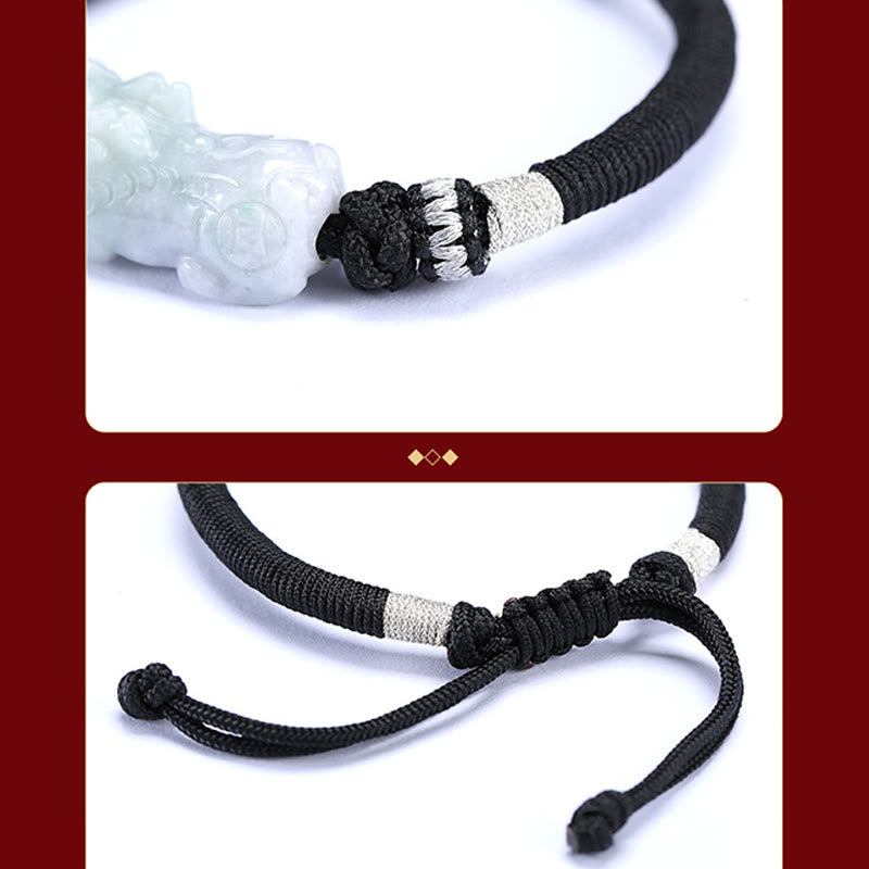 Handmade Natural Jade PiXiu Luck Prosperity Braided String Bracelet