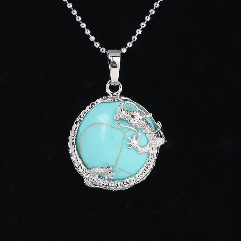 Chinese Dragon Natural Quartz Crystal Healing Energy Necklace Pendant