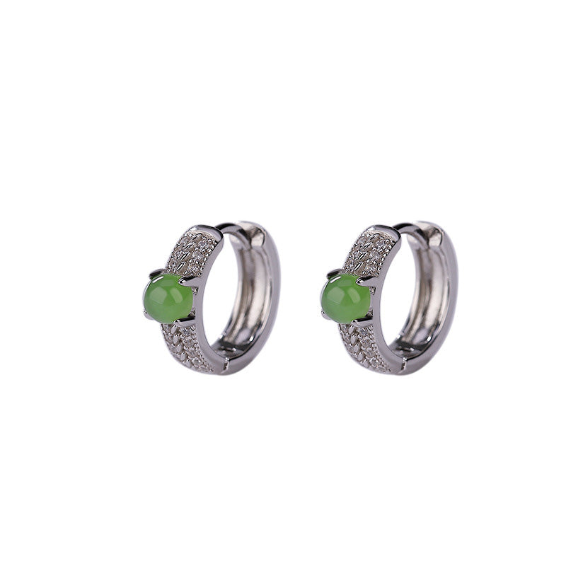 925 Sterling Silver Round Cyan Jade Minimalist Stud Earrings