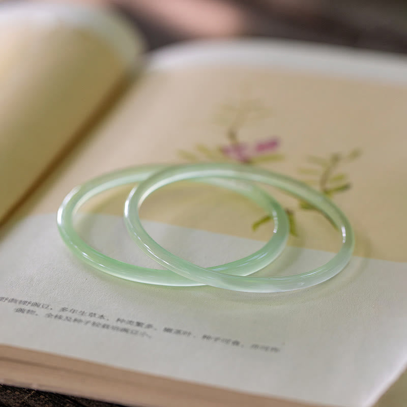 Natural Green Chalcedony Strength Courage Cuff Bangle Bracelet