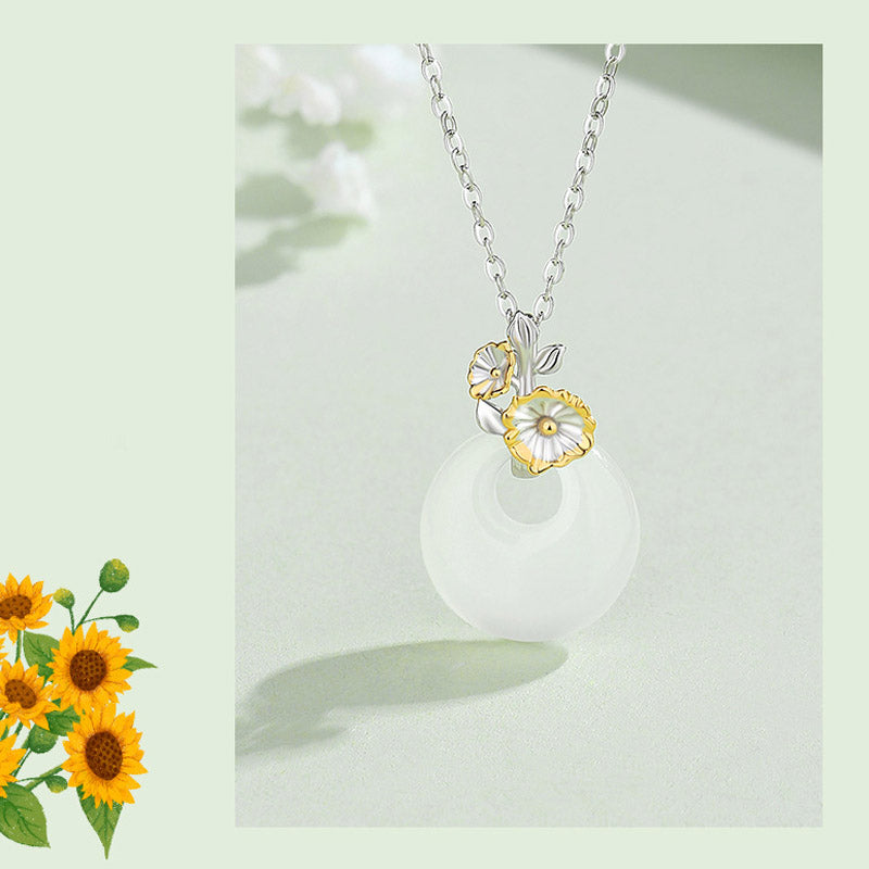 925 Sterling Silver Round Chalcedony Twelve Months Flower Harmony Necklace Pendant