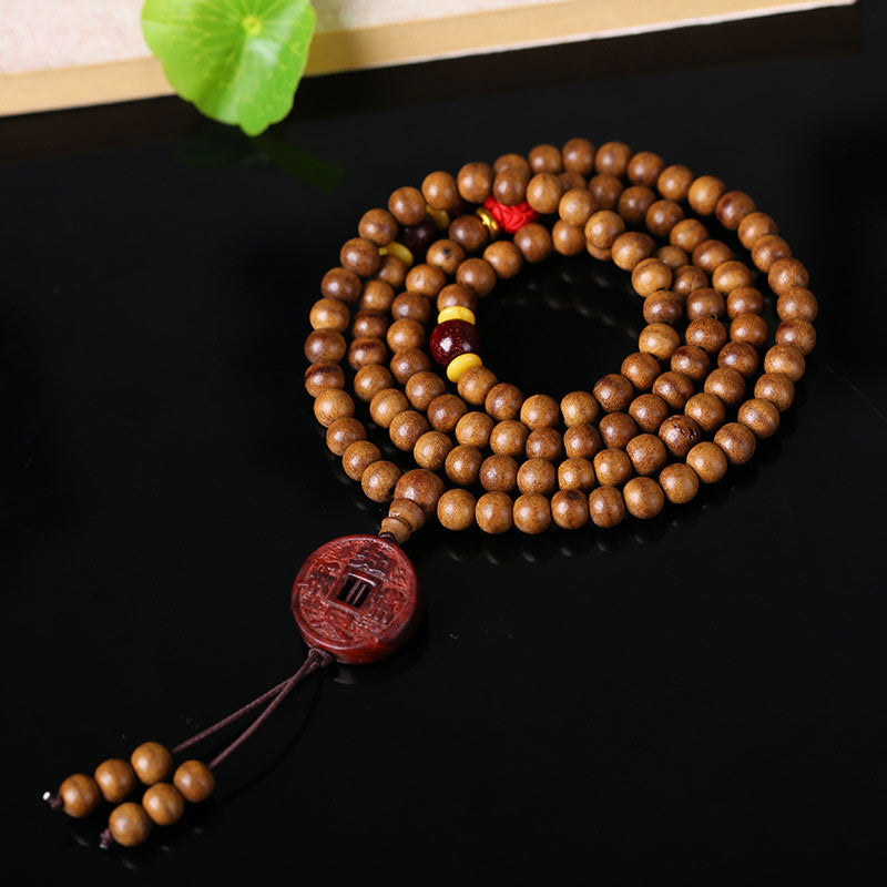108 Mala Beads Peach Wood Bodhi Seed Lotus Prayer Meditation Bracelet