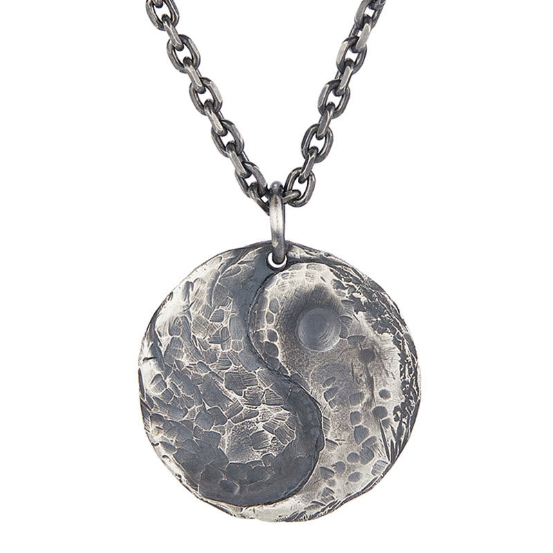 990 Sterling Silver Yin Yang Hammer Texture Harmony Necklace Pendant