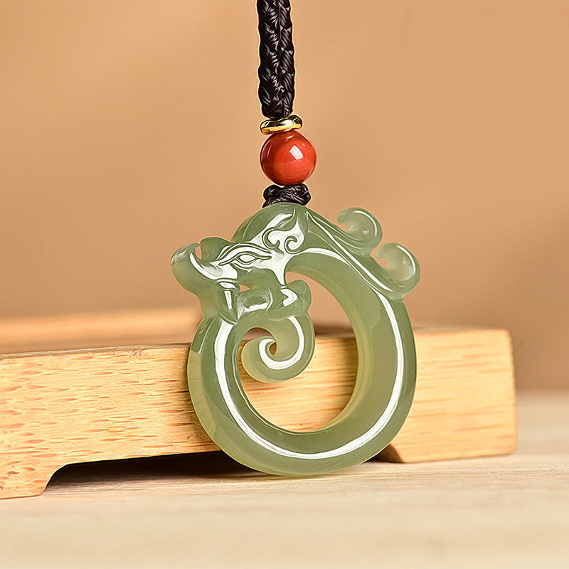 White Jade Cyan Jade Dragon Protection Necklace String Pendant