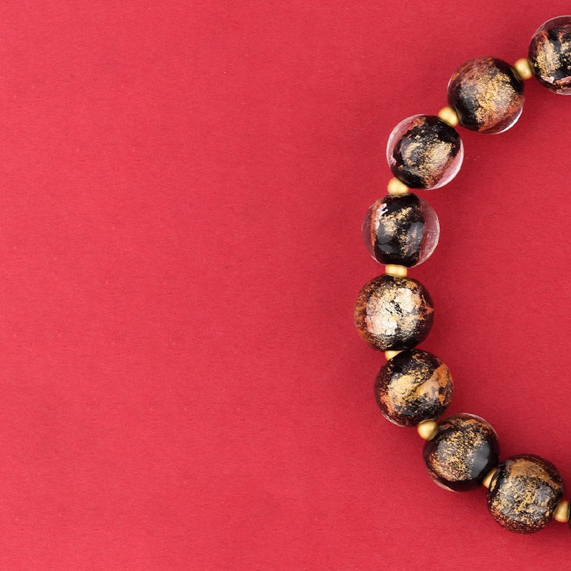 Tibetan Om Mani Padme Hum Lotus & Wu Lou Gourd Copper Charm Liuli Glass Beaded Bracelet