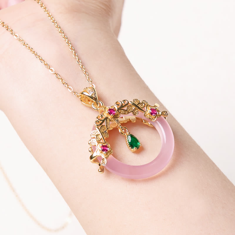 Green Chalcedony Peace Buckle Design Strength Necklace Pendant