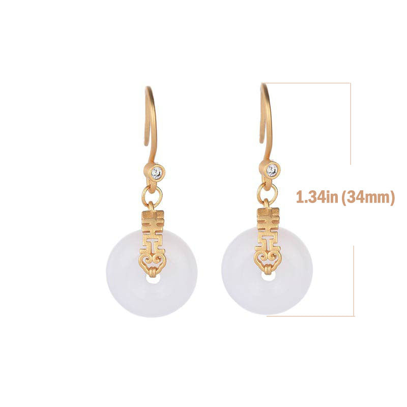 White Jade Double Happiness Fortune Earrings
