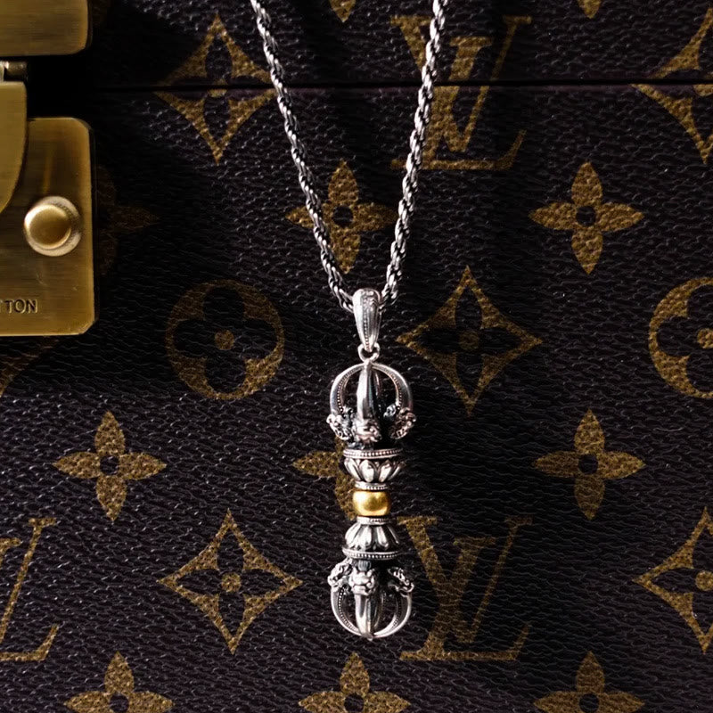 Tibetan Vajra Sterling Silver and Copper Pendant Necklace for Men and Women