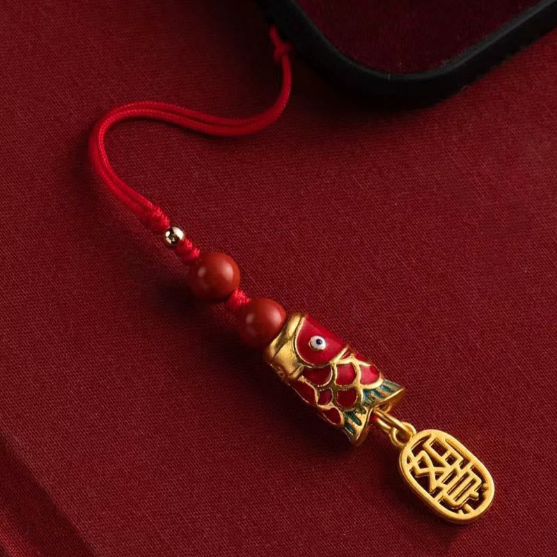 Koi Fish Cinnabar Attracting Wealth Wish Ruyi Charm Luck Phone Hanging Decoration