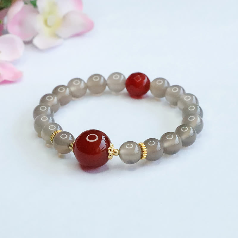 Natural Gray Chalcedony Red Agate Harmony Bracelet