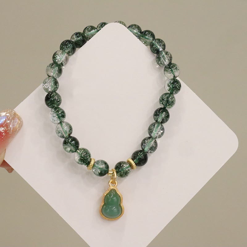 Natural Green Phantom Quartz Beaded Charm Bracelet with Buddha or Wu Lou Gourd