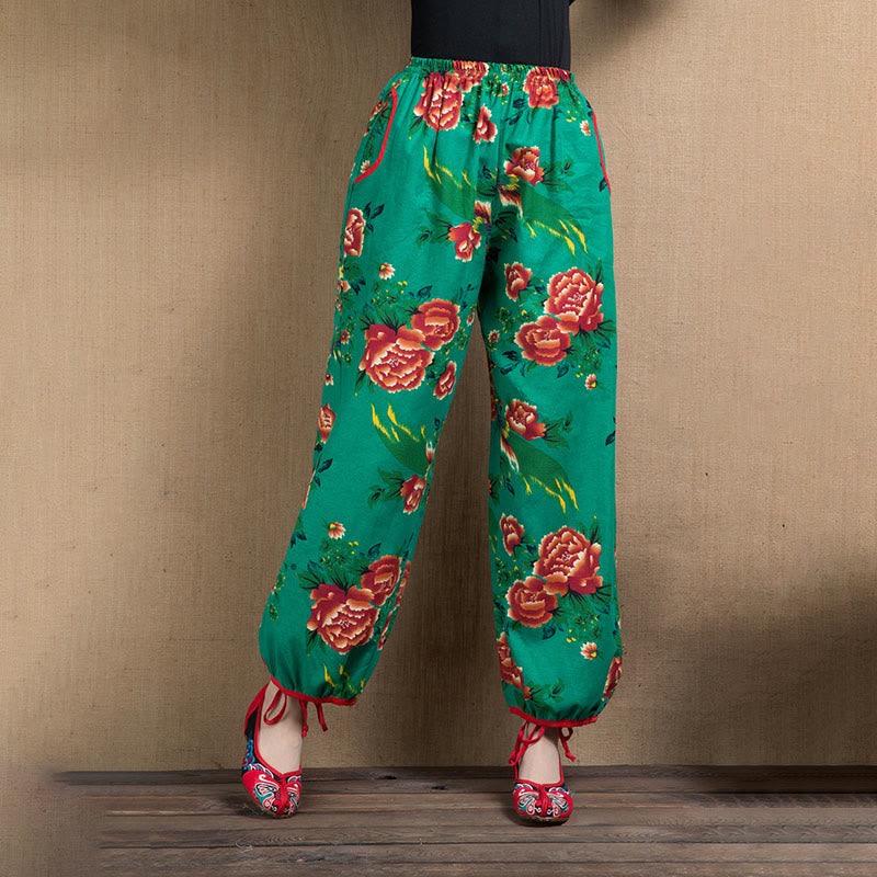 Breathable Floral Meditative Harem Pants with Pockets