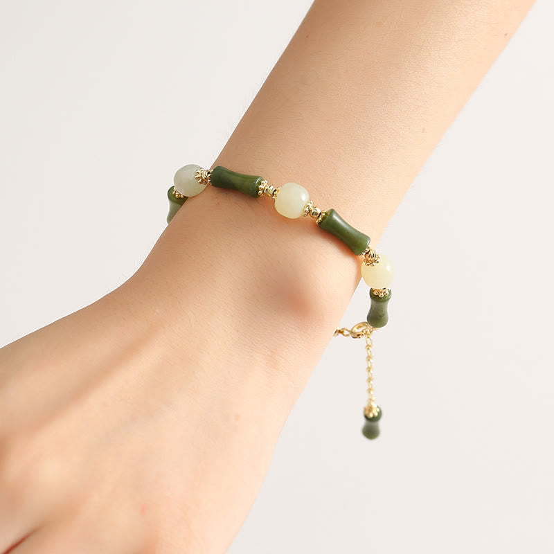 Glass Bead Bamboo Luck Strength Chain Bracelet