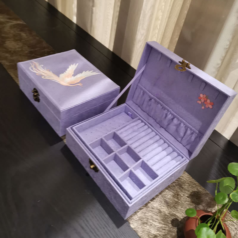 Purple Phoenix Jewelry Box Organizer Two-Layer Jewelry Storage Box Flannel Box
