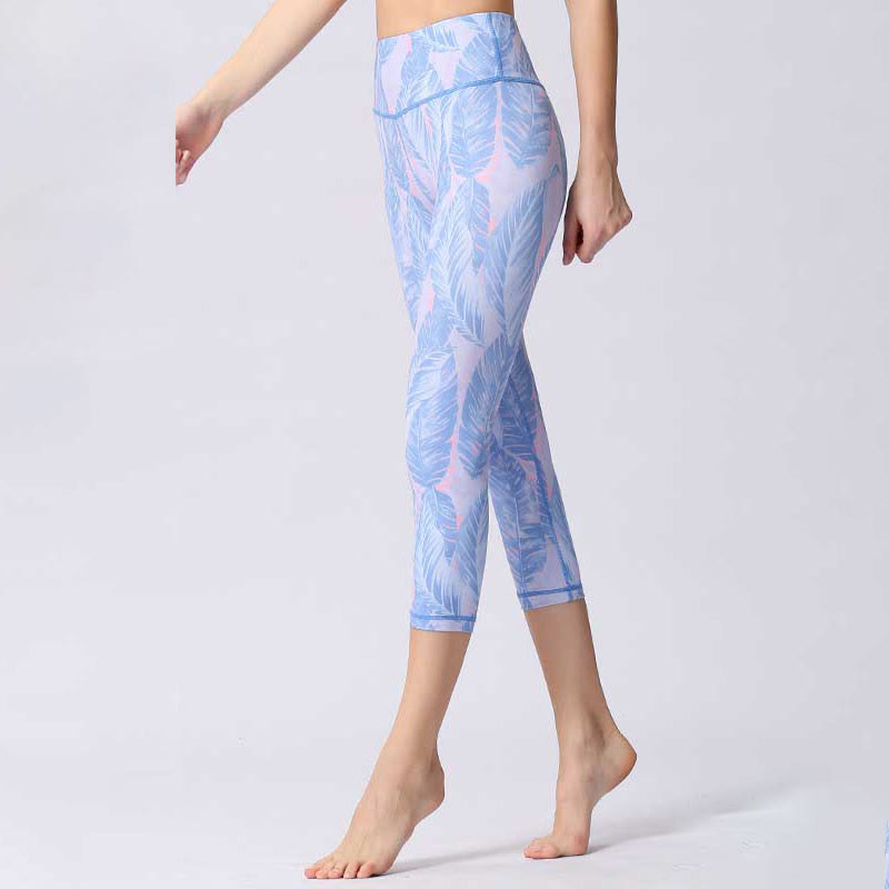 Leaves Butterfly Print Sports Yoga Cropped Leggings Women's Yoga Capri Pants
