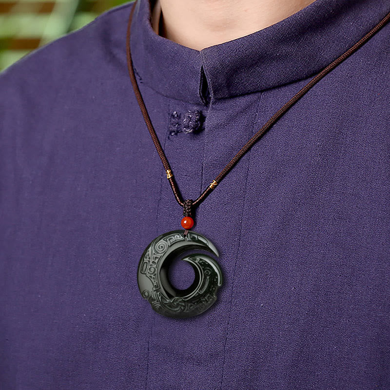 One's Luck Improves Design Patern Natural Hetian Cyan Jade Success Necklace Pendant