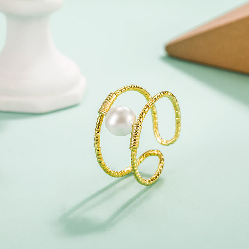 Round Jade Pearl Bead Double Layer Copper Luck Adjustable Ring