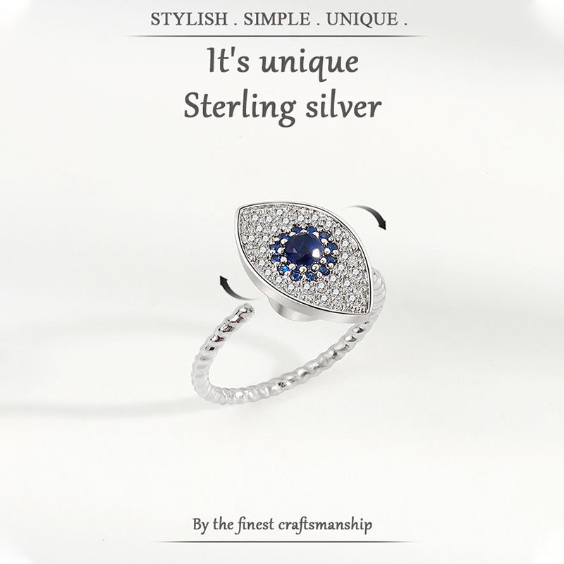 Rotatable 925 Sterling Silver Evil Eye Spinner Ring