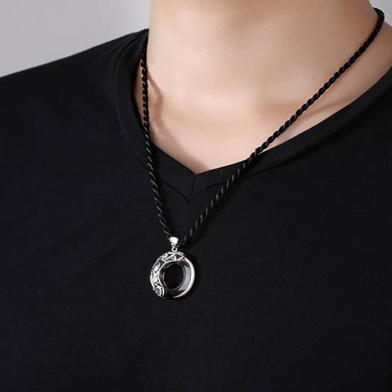 12 Constellations of the Zodiac Ice Obsidian Blessing Round Pendant Necklace