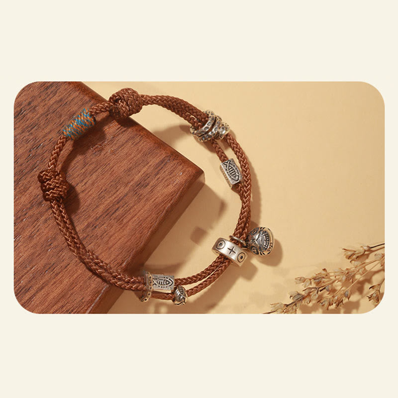 925 Sterling Silver Gold Swallowing Beast Koi Fish Wealth Handcrafted Braided Bracelet