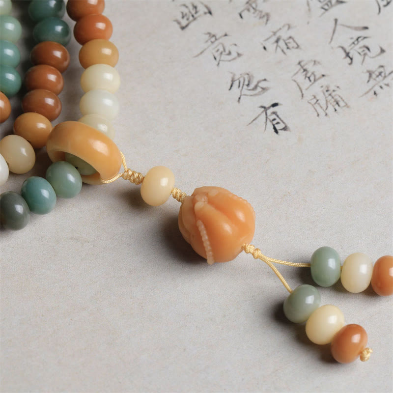 108 Mala Beads Gradient Bodhi Seed Buddha Hand Engraved Peace Bracelet