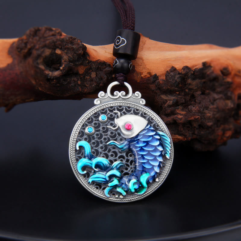 999 Sterling Silver Luck Koi Fish Success Prosperity Necklace Pendant